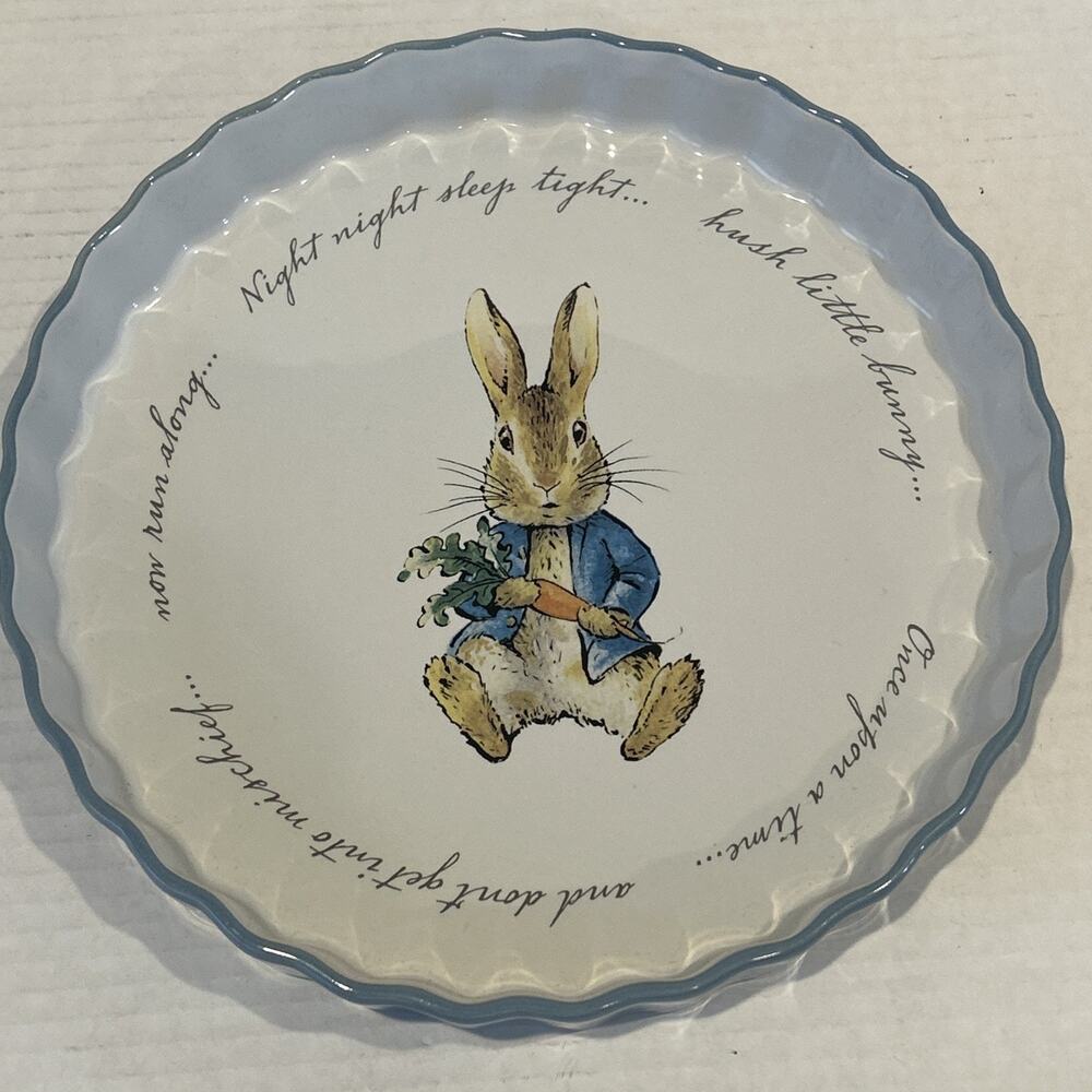 Peter Rabbit Beatrix Potter Pie Pan Tart Quiche Ceramic 9.25" Pie Dish Tart NEW